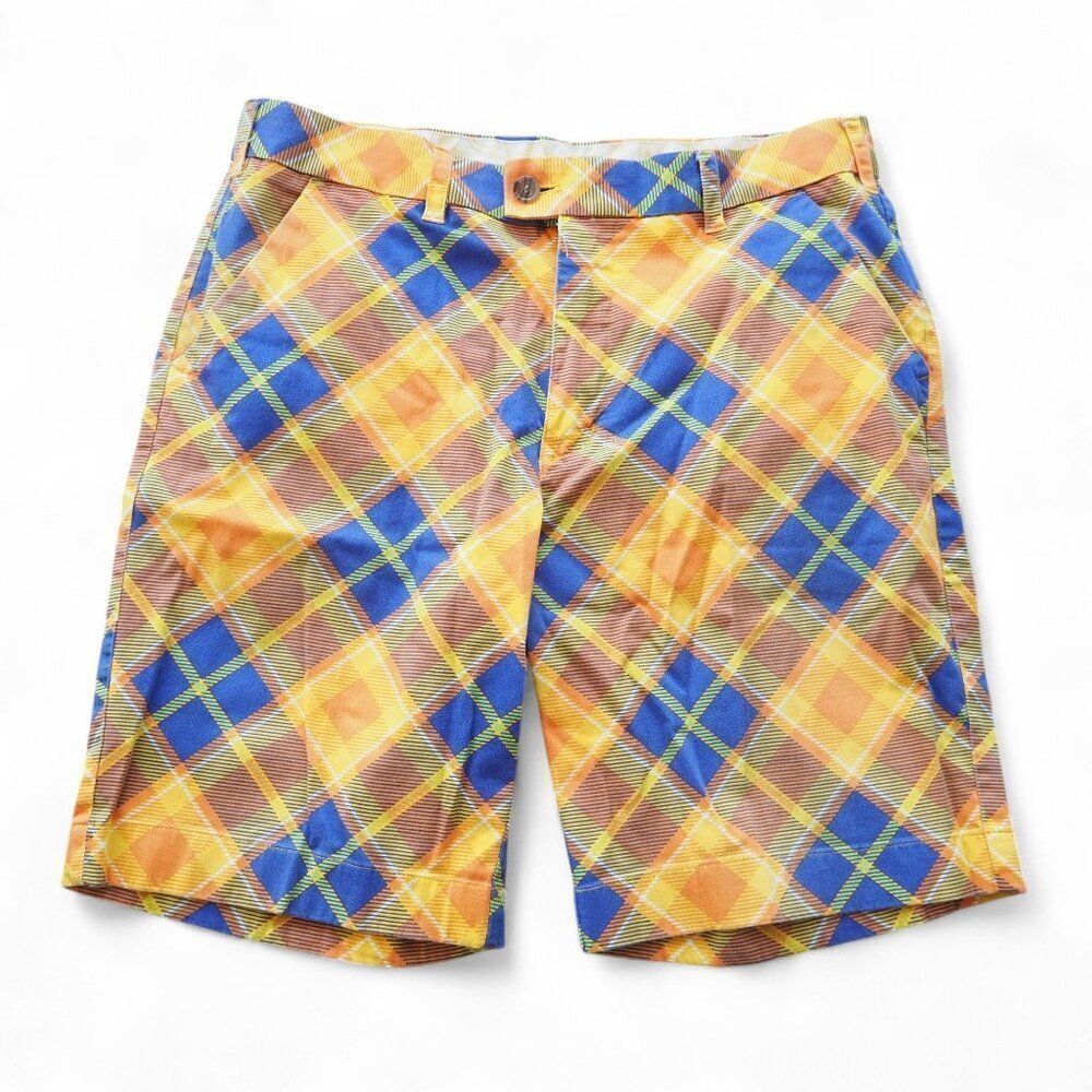 LoudMouth Plaid Golf Shorts Yellow / Blue Men's 34‎ x 10